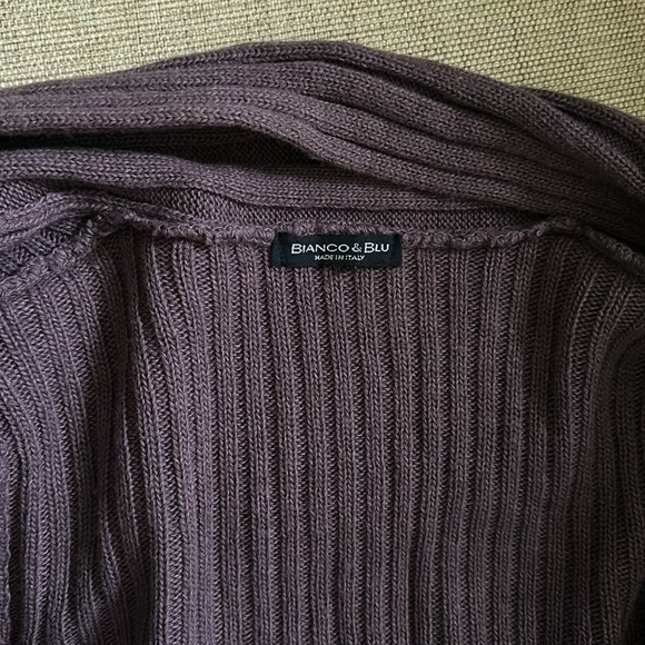 Bianco & Blu Italian Wool Waterfall Cardigan Longline Chunky Ribbed Knit Plum - Picture 7 of 12
